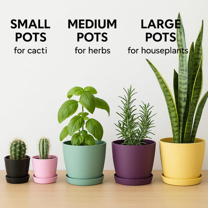 Home Garden Ornaments Plant Pots Indoor, Indoor Plant Pot - Decorative Flower Pots with Mat Surface and Plant Pot Saucer (Diameter: 16cm, Colour: Black)