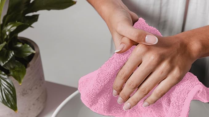 Avalon Towels Cotton Washcloths 24-Pack – 12 x 12 Inch Pink Super Soft &