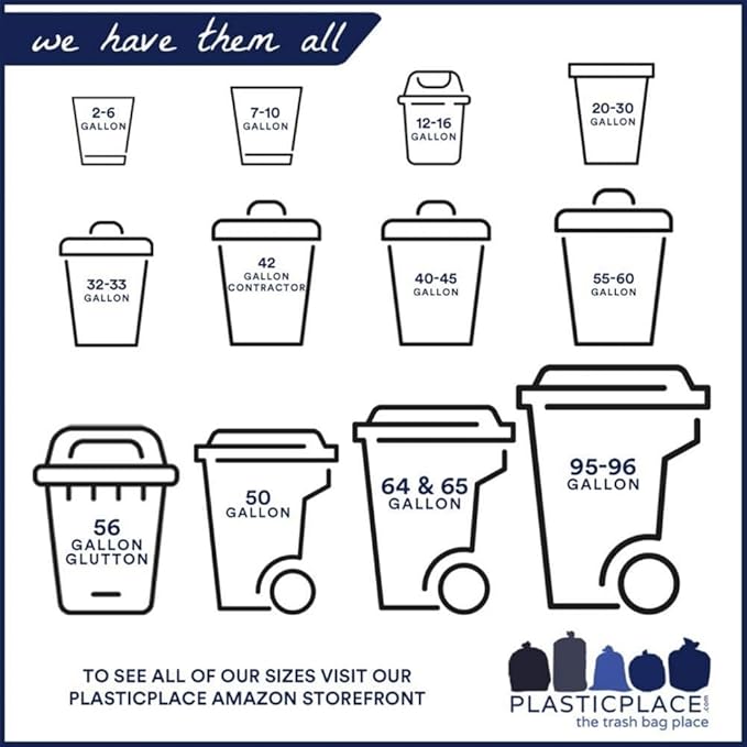 Plasticplace 95-96 Gallon Heavy Duty Black Trash Bags