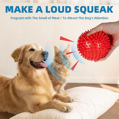 12cm Squeaky Dog Balls Toys for Medium Large Dogs 4 Pack Indestructible Dog Toys for Aggressive Chewers Spike Dog Balls for Clean Teeth and Training Dogs Toys for Boredom and Stimulating