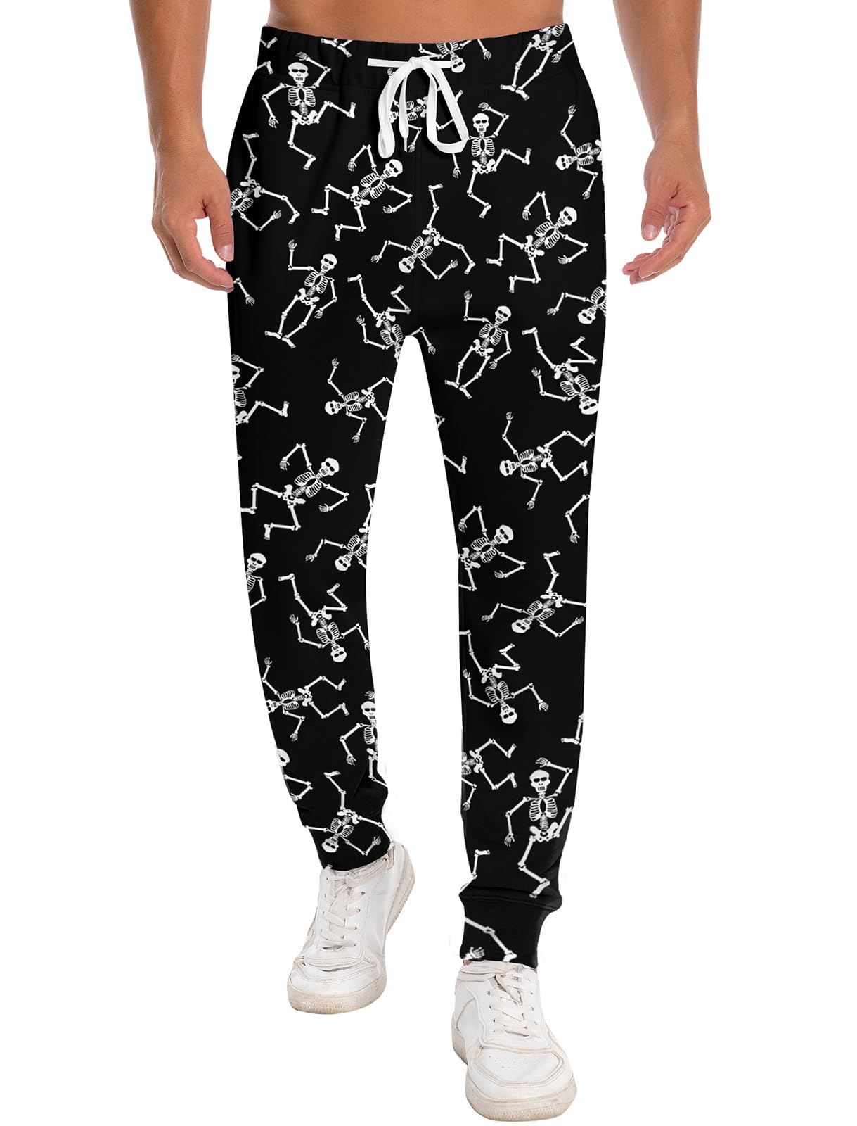 RAISEVERN Men Skull Jogger Pants Funny Halloween Skeleton Sweatpants 3D Bone Printed Tracksuit Black Track Pants Cool Sportswear Jogging Trousers with Drawstring Pockets