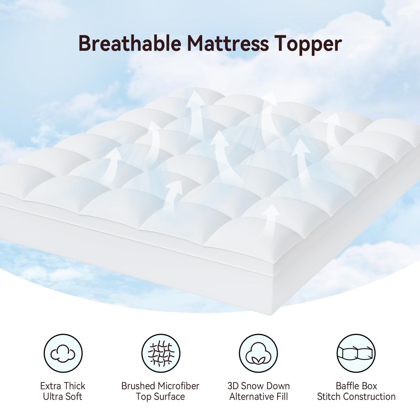 ABENE Twin Size Mattress Topper for Back Pain Relief, Extra Thick Mattress Pad Pillowtop, Soft Plush Mattress Cover Bed Topper with Deep Pocket, Overfilled Down Alternative Filling, White