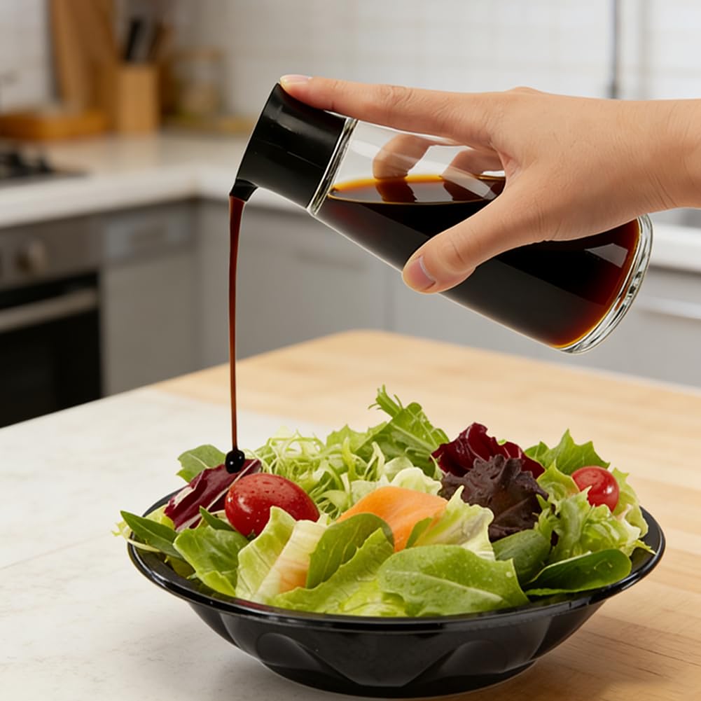 Quivorant 2pack Glass Soy Sauce Dispenser, 9.6oz Leak-Proof Clear Oil and Vinegar Bottles with Spout, Soy Sauce Containers Set with Blank Writable Labels, Cruet Dispenser for Kitchen Cooking Barbecue