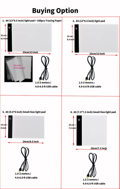 Ultra-Thin Portable A4 LED Light Box Tracer w/USB Cable Dimmable Brightness LED Artcraft Tracing Light Box Light Pad for Artists Drawing Sketching Animation Stencilling X-ray Viewing
