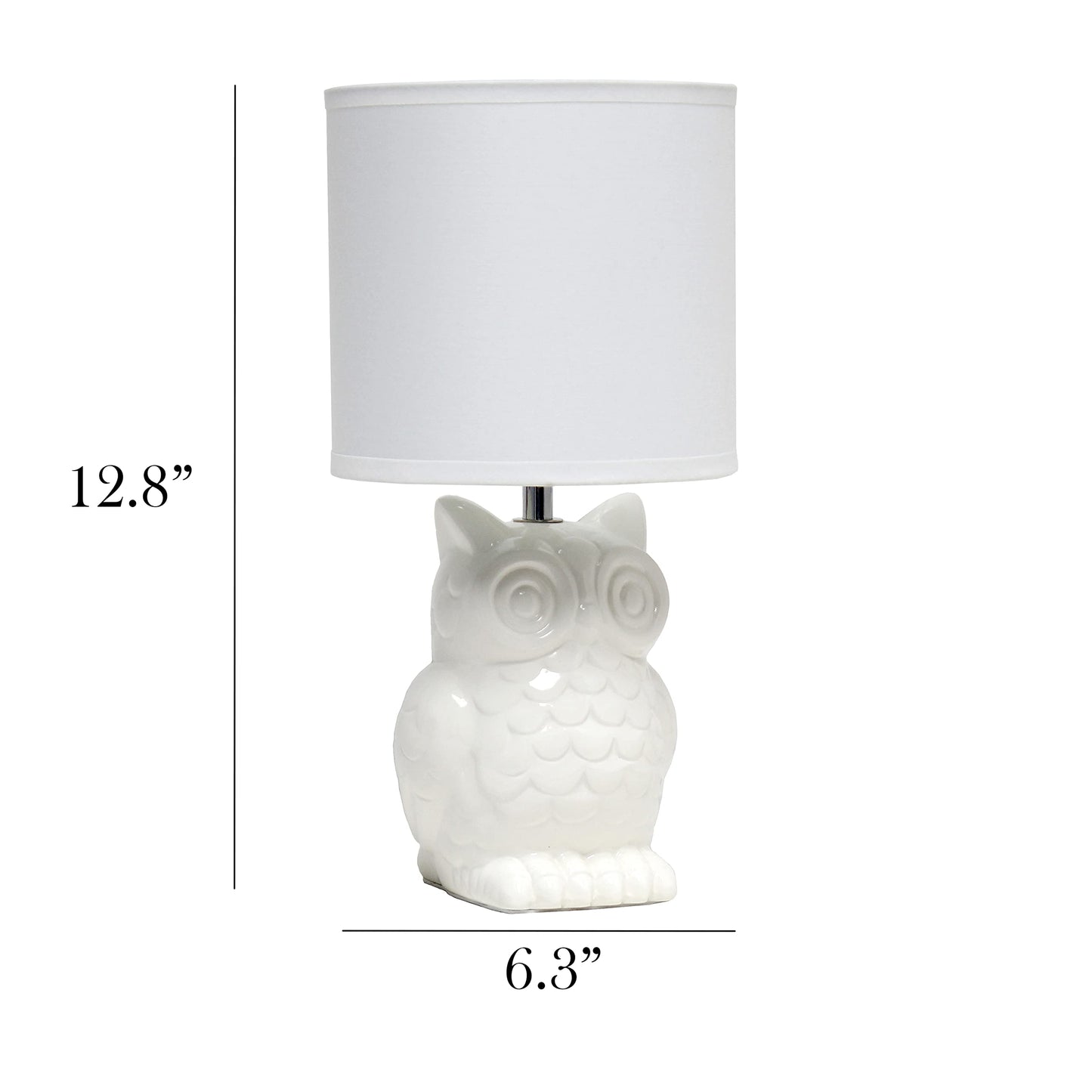 Simple Designs LT1136-OFF 12.8" Tall Contemporary Ceramic Owl Bedside Table Desk Lamp w Matching Fabric Shade for Home Decor,Bedroom, Nightstand, Living Room, Entryway, Kids' Room, Nursery, Off White