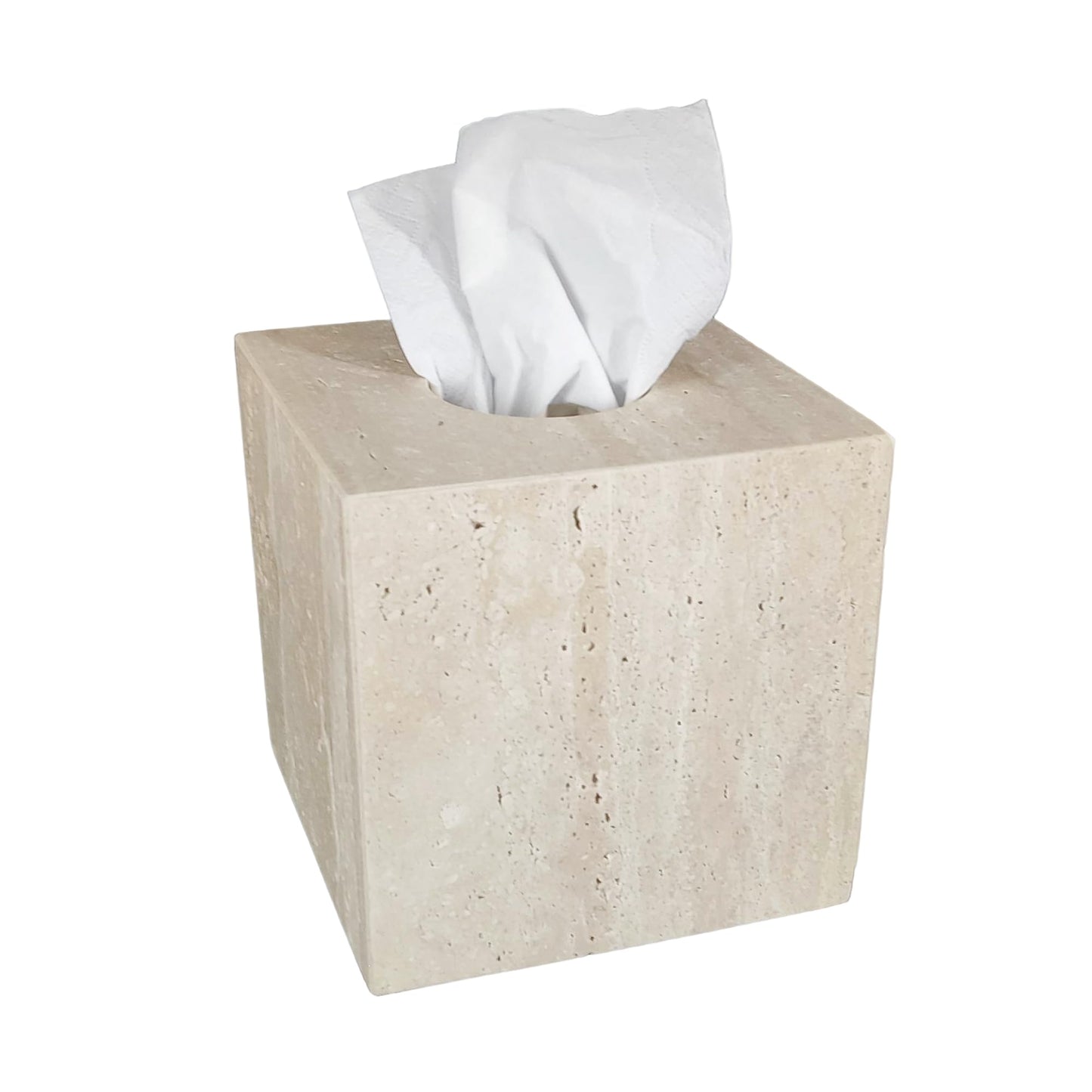 Jusmioke Natural Travertine Marble Tissue Box Cover, Stone Square Pumping Paper, Roll Toilet Paper Holder for Living Room, Bathroom, Kitchen and Home Decor