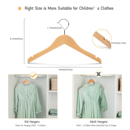Nature Smile Juniors Preteen Older Children Wooden Coat Hangers 14 Inches Wood Dress Shirt Jacket Hangers with Anti-Rust Hook (20 Pack Natural)