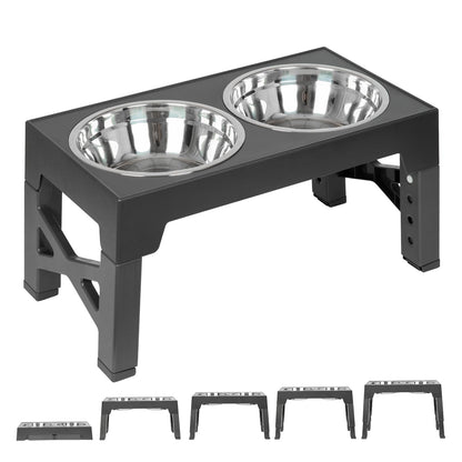 FOREYY Adjustable Elevated Dog Bowls with 2 Stainless Steel Bowls, Raised Dog Bowl 5 Heights (8, 22, 25,28, 31 cm), Non-Slip Dog Food water Bowl Stand for Small Medium Large Dogs(Grey)