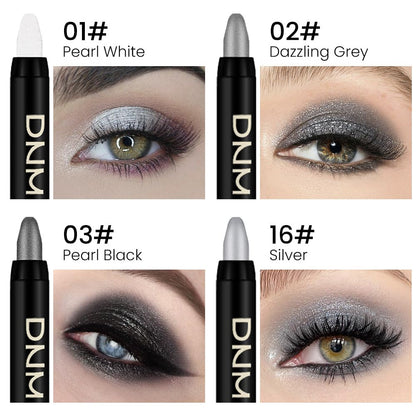 Kaely 4Pcs Metallic Shimmer Smoky Eye Shadow Sticks, Pearl White Dazzling Grey Gray Pearl Black Silver, Smokey Eyeliner Pencil Eyeshadow Palette Goth Halloween Makeup, Eye Brightener Stick for Women