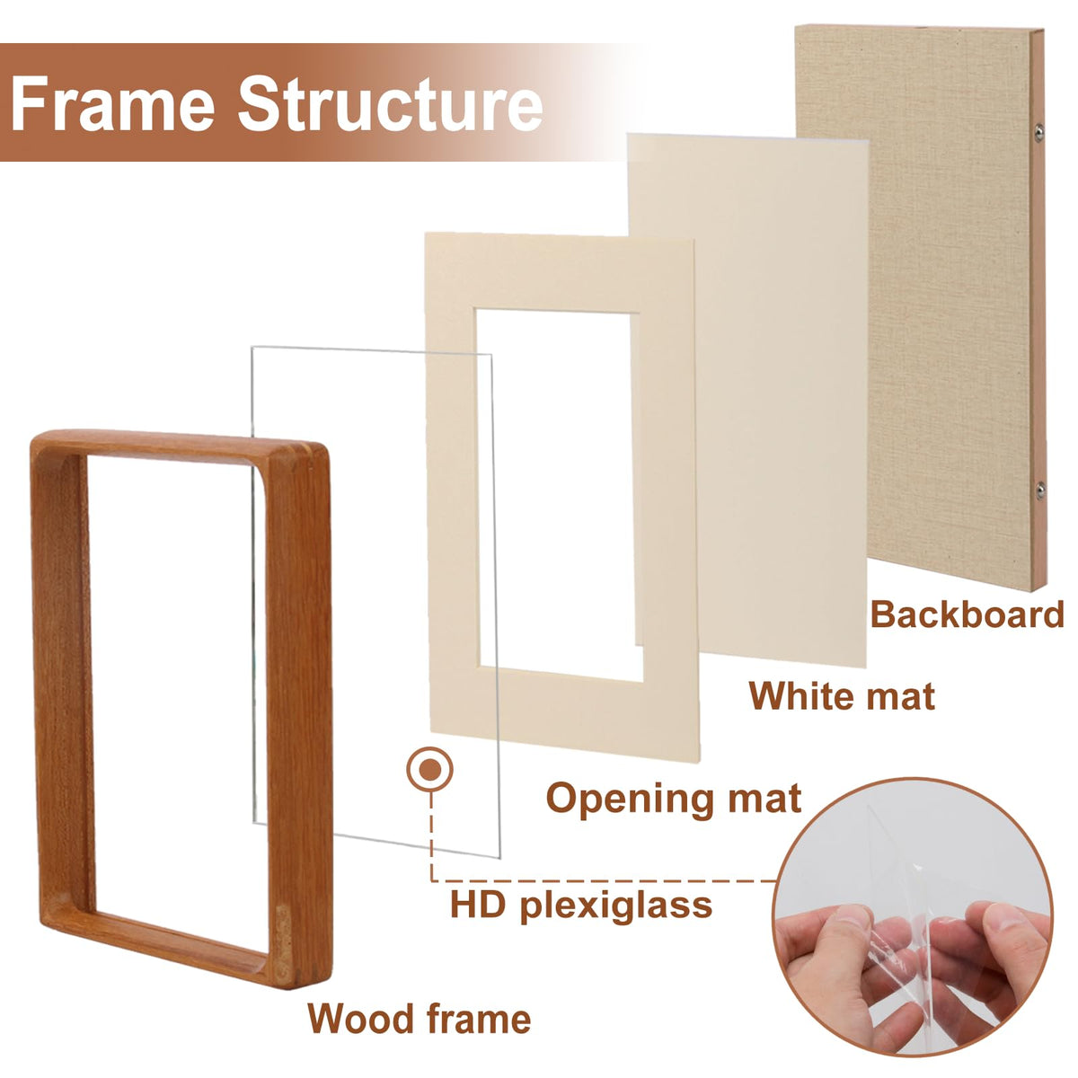 Youncewooder 4x6 Picture Frame with 3x4 Mat - Solid Teak Wood Farmhouse Frame, Wall & Tabletop Display for Wedding Photos & Home Décor (4x6,Teak)