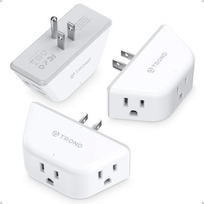 TROND Multi Plug Outlet Extender 2 Pack - Electrical Wall Splitter, 3 Way Angled Wall Outlet Adapter, Cruise Essentials, Small Multiple Plug Expander for Cruise Ship Home Office Dorm Room, White