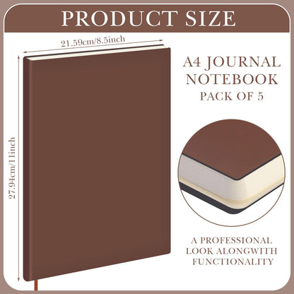 Tenceur 5 Pcs A4 College Ruled Notebook 8.5'' x 11'' Lined Journal 200 Pages Lined Artificial Leather Sketchbook for Writing Office School Business Home Gifts Supplies(Multi Color)