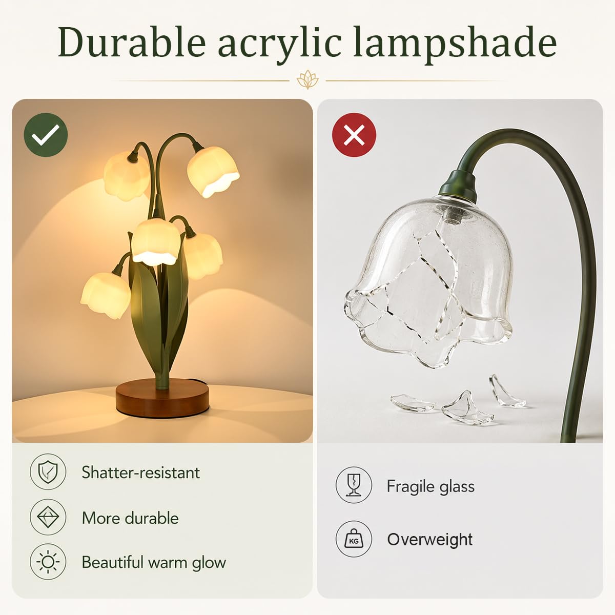 Flower Table Lamp for Bedroom, Cute Flower Reading Light with 5 White Lily of The Valley, Desk Lamp Bedside Lamps for Nightstands Home Decor,Soft Reading Night Light for Bedroom Living Room Office