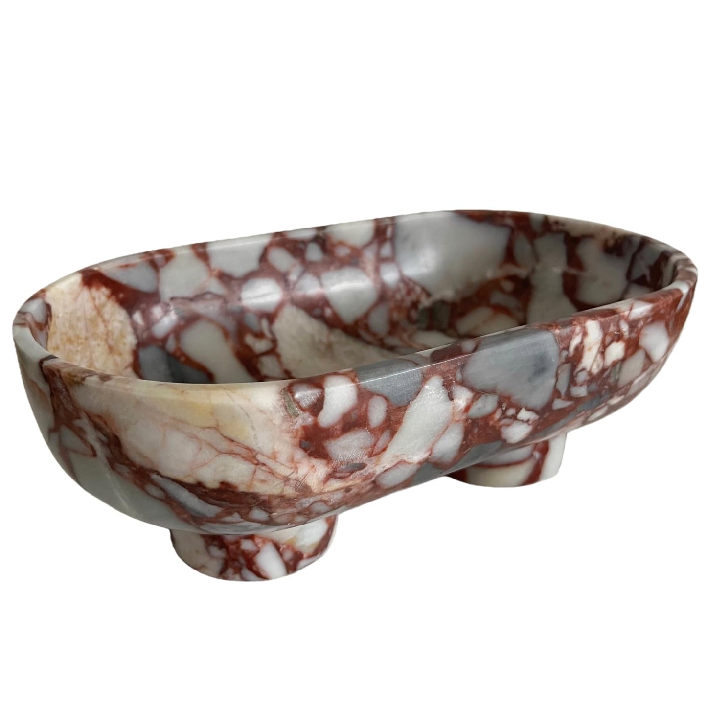 SAIDKOCC Natural Marble Oval 10" Fruit Bowl Large Decorative Bowl with Two-Legs for Home Decor, Dining Table, Kitchen Organization (Calacatta Red)