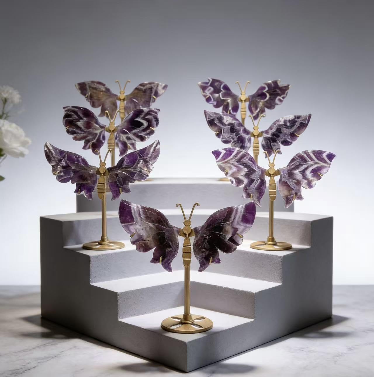 Natural Crystal Quartz Agate Stone Butterfly Wings with Stand Healing Crystal Gemstone Carving Office Home Decor (Dream Amethyst)