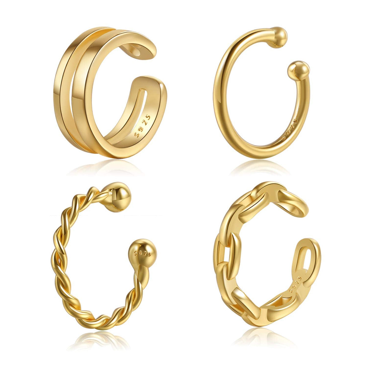 Ear Cuff 18K Gold Plated Sterling Silver Fake Ear Cuffs for Women Non-Piercing Cartilage Earrings