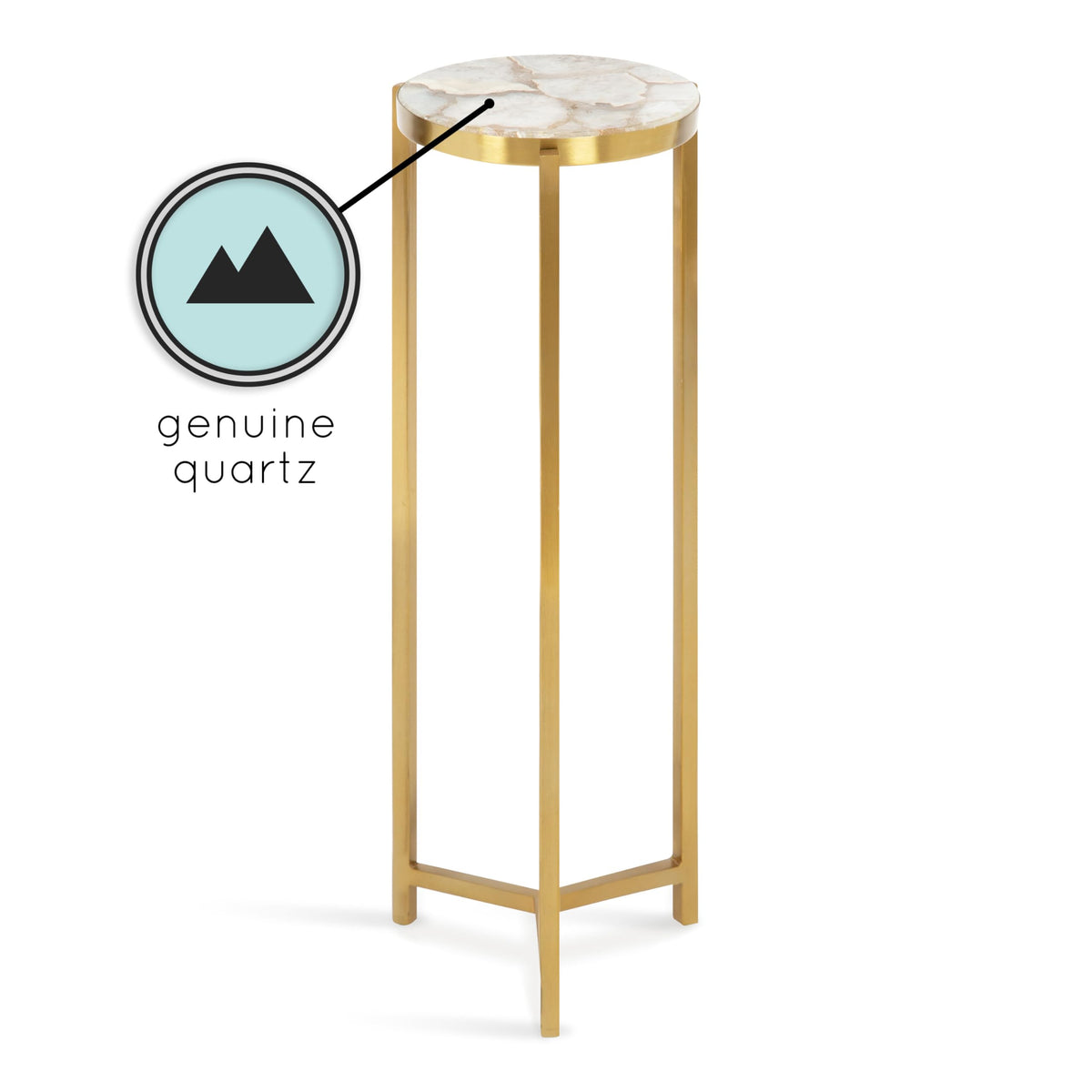 Kate and Laurel Aguilar Modern Drink Table, 9 x 9 x 23, Natural Stone and Gold, Genuine Quartz Accent Table for Small Spaces