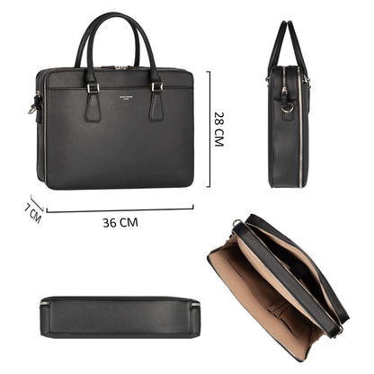 David Jones - Men's Business Briefcase Work Satchel - 13 Inch Laptop Bag PU Leather - Shoulder Messenger Bag - Multiple Pockets Crossbody Bag - Computer Handbag Office College Travel Elegant - Black