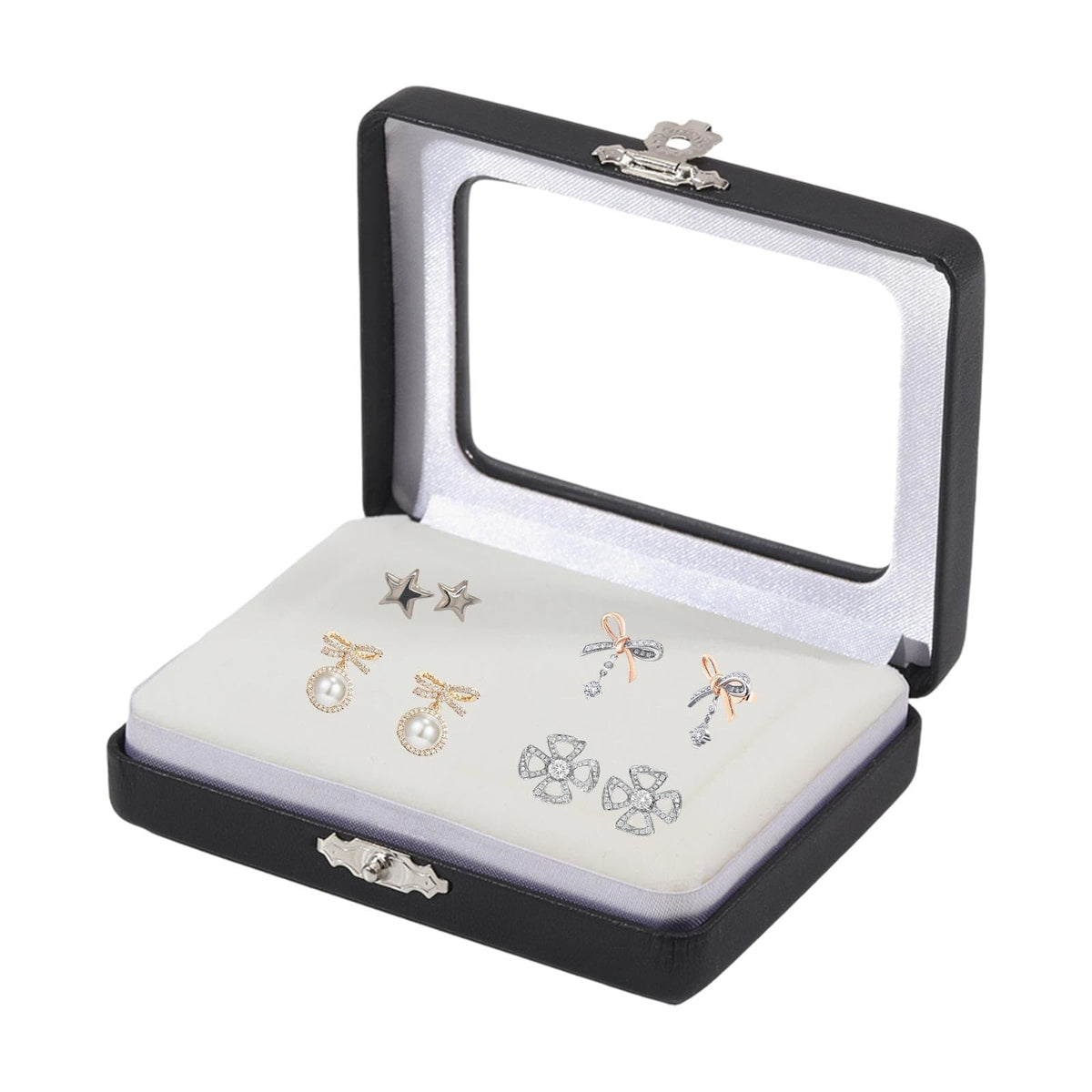CONCHLERY Gem Display Loose Stone Box Rectangle Stone Box Loose Gemstone Display Case with Clear Top Lids and Sponge, Black