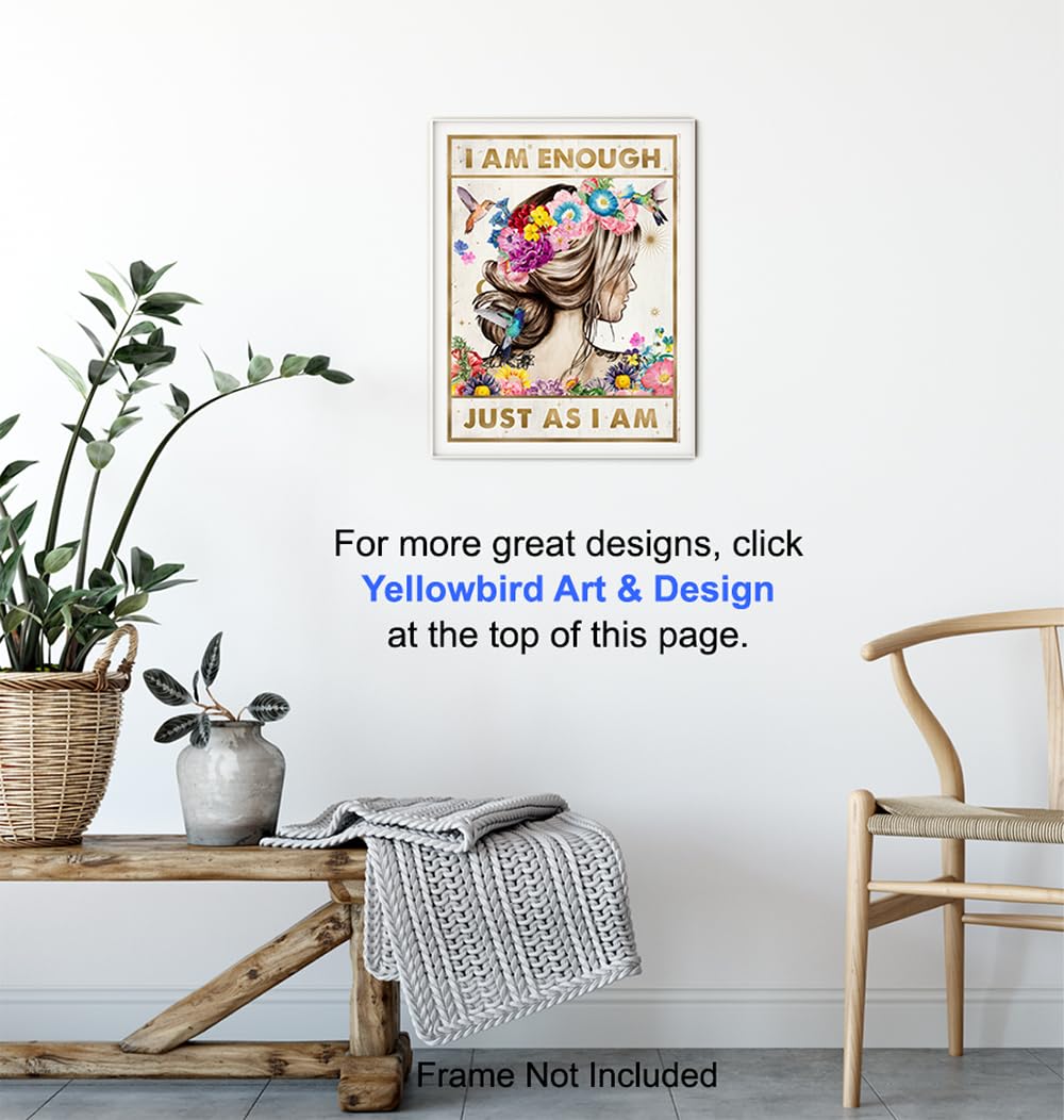 Positive Quotes Wall Decor for Women - positive Affirmations Inspirational Wall Art - Zen Wall Decor - Motivational poster - Boho-chic Teen Room Decor Girls Bedroom Decor - I Am Enough Daughter Gifts