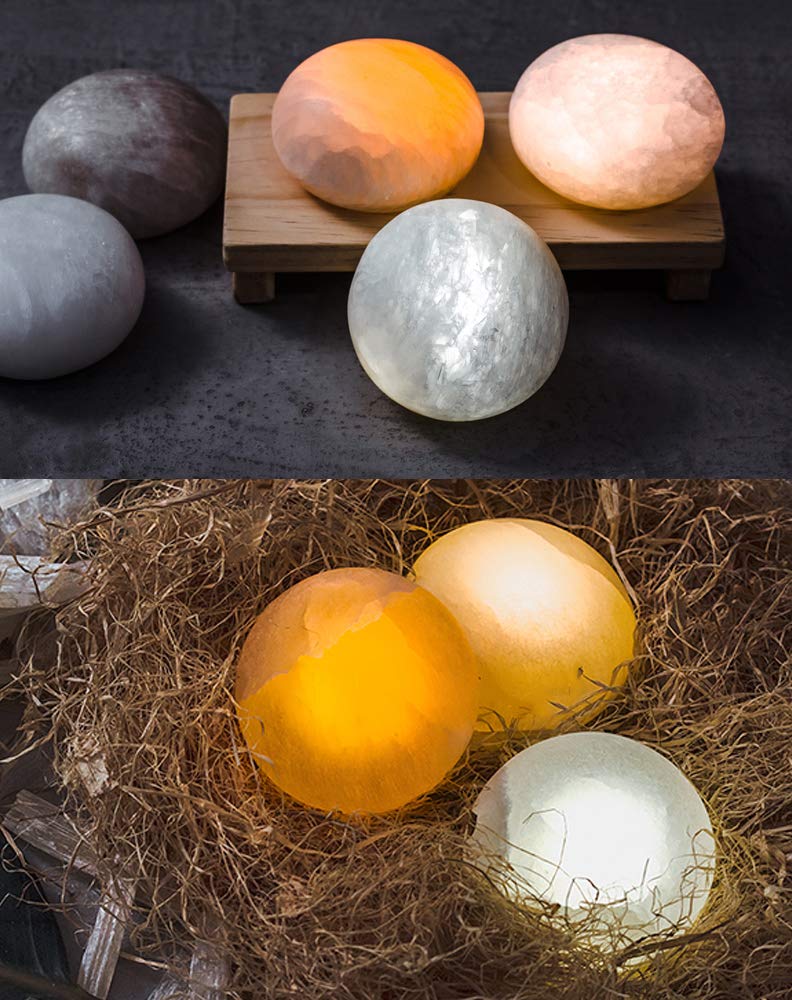 MIYA LIFE Selenite Lamp Hand Carved Stone Lamp Rechargeable Taplights Selenite Crystal Light with Dimmer (White/Warm/Yellow) for Bedroom Healing Natural Crystal Light (1 Piece, Round Taplight)