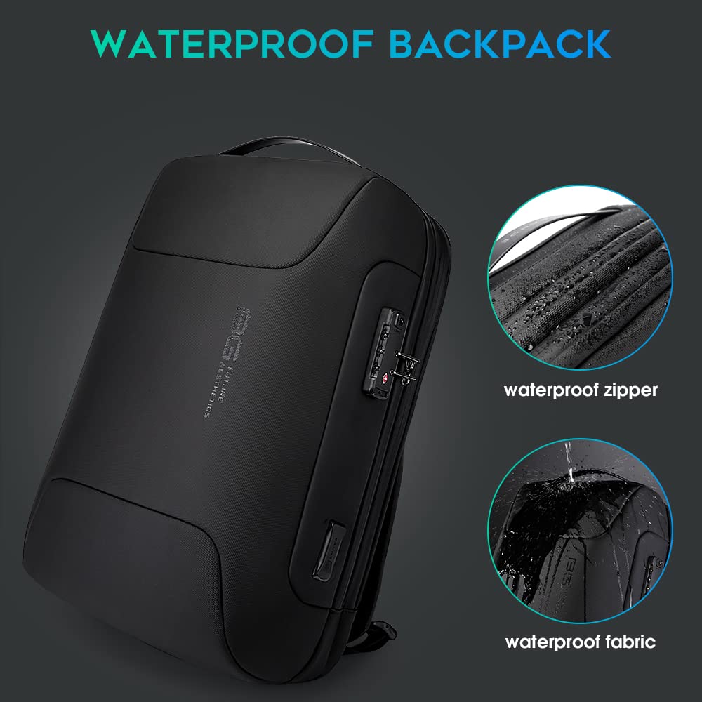 BANGE Anti Theft Backpack with USB charging Port,Lightweight Business Backpack for Men and Women, Black(upgrade), M, Laptop