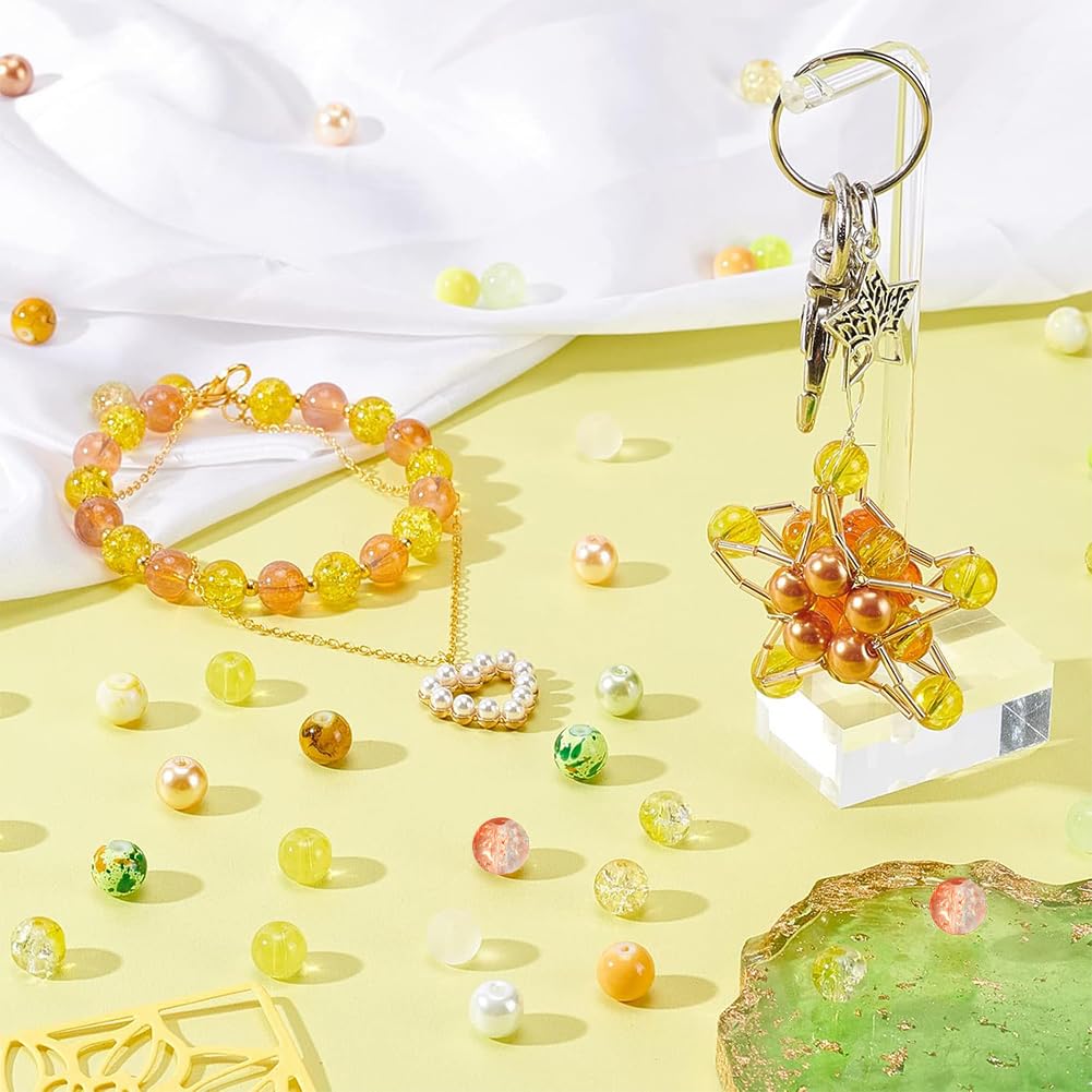 PH PandaHall 720pcs 8mm Yellow Glass Beads 24 Color Bracelet Beads Crystal Bead Baking Painted Glass Loose Bead for Fall Friendship Bracelet Earring Jewelry Making Christmas Tree Ornament