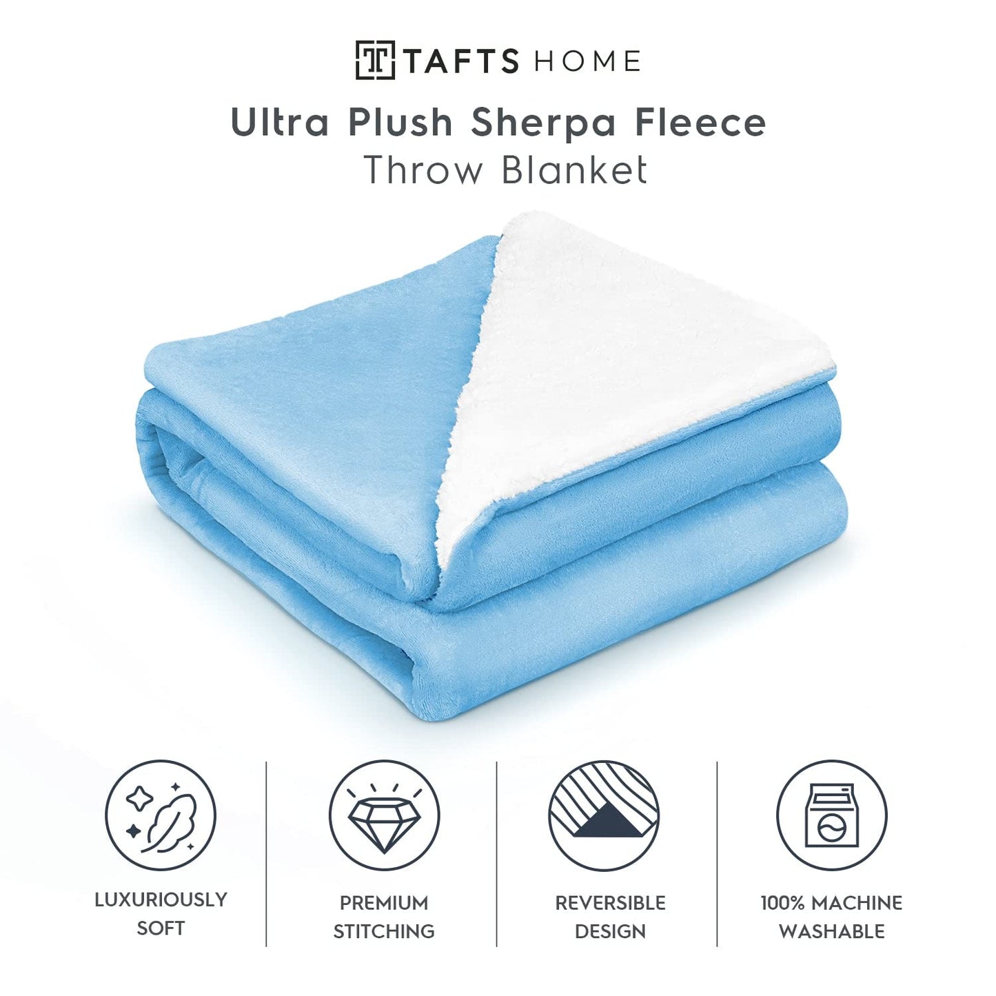 Tafts Throw Blankets - Ultra Plush/Sherpa Fleece Blankets - Soft, Ultra Comfy and Fuzzy - Plush Blankets and Throws for Couch, Bed & Living Room - All Seasons - Blankets Throw Size - Sky Blue