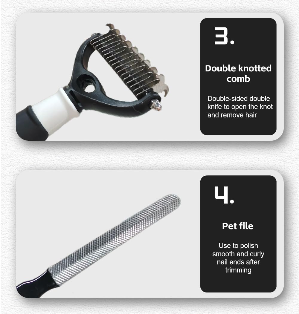 Dog Grooming Kit for Dogs at Home, 6-in-1 Pet Grooming Kit with Slicker Brush, Dematting Tool, Stainless Steel Comb, Nail Clipper for Dogs, Nail File & Bath Massage Glove