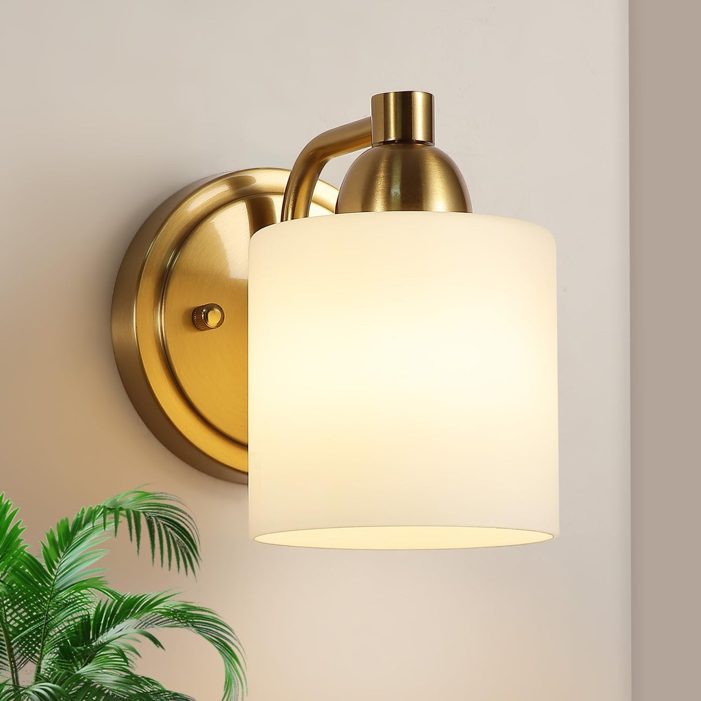 Mecgirn Gold Milk Glass Wall Sconces, 1 Pack Hardwired Indoor Wall Light Fixtures for Living Room, Hallway, Bedroom, Ceramic E26 Sockets (Bulbs Not Included)