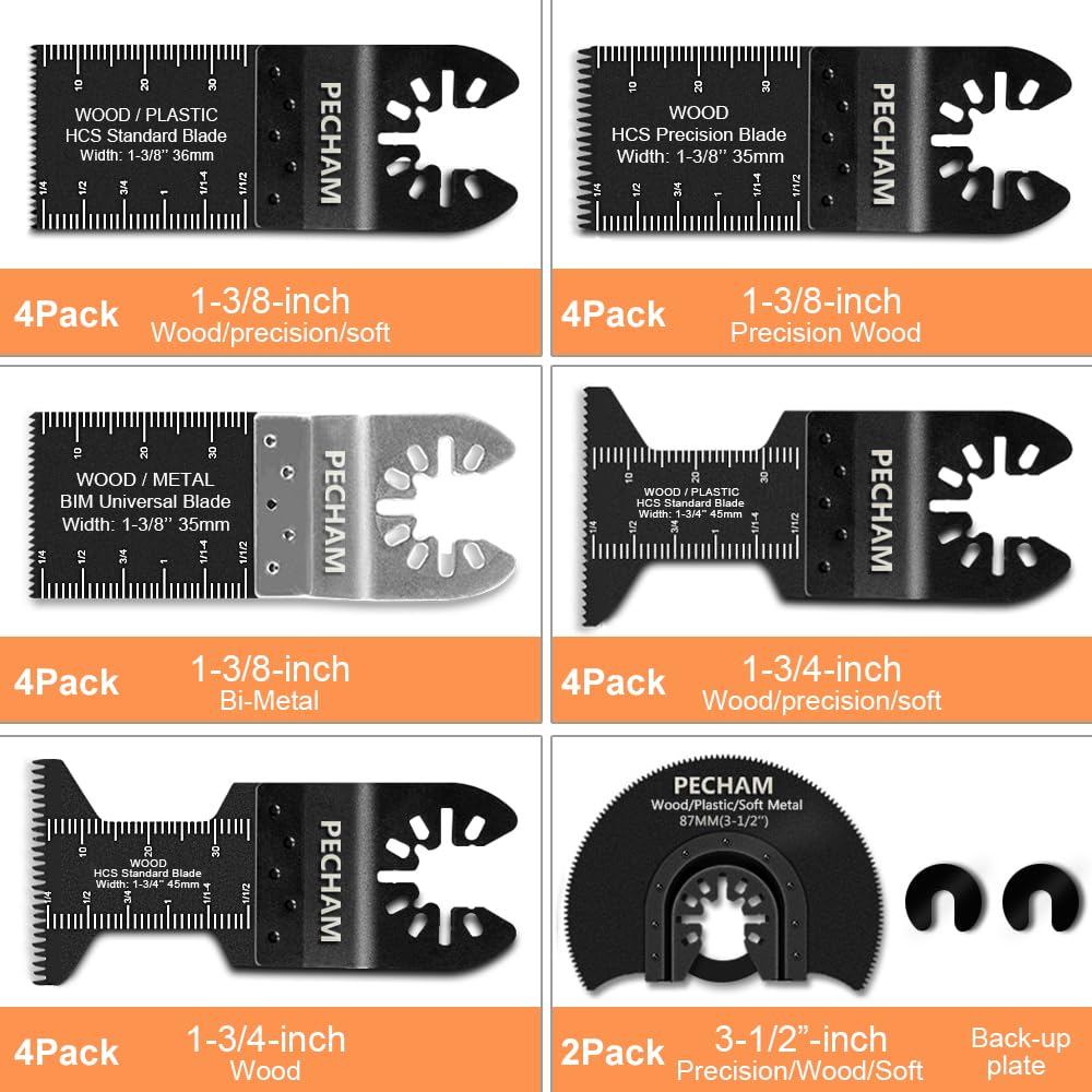 PECHAM 24PCS Oscillating tool Accessories Universal Wood Metal Oscillating Multitool Quick Release Tool Kits Fit Fein Multimaster, Ryobi, Milwaukee, Bosch, Dremel, Dewalt, Rockwell, Makita More