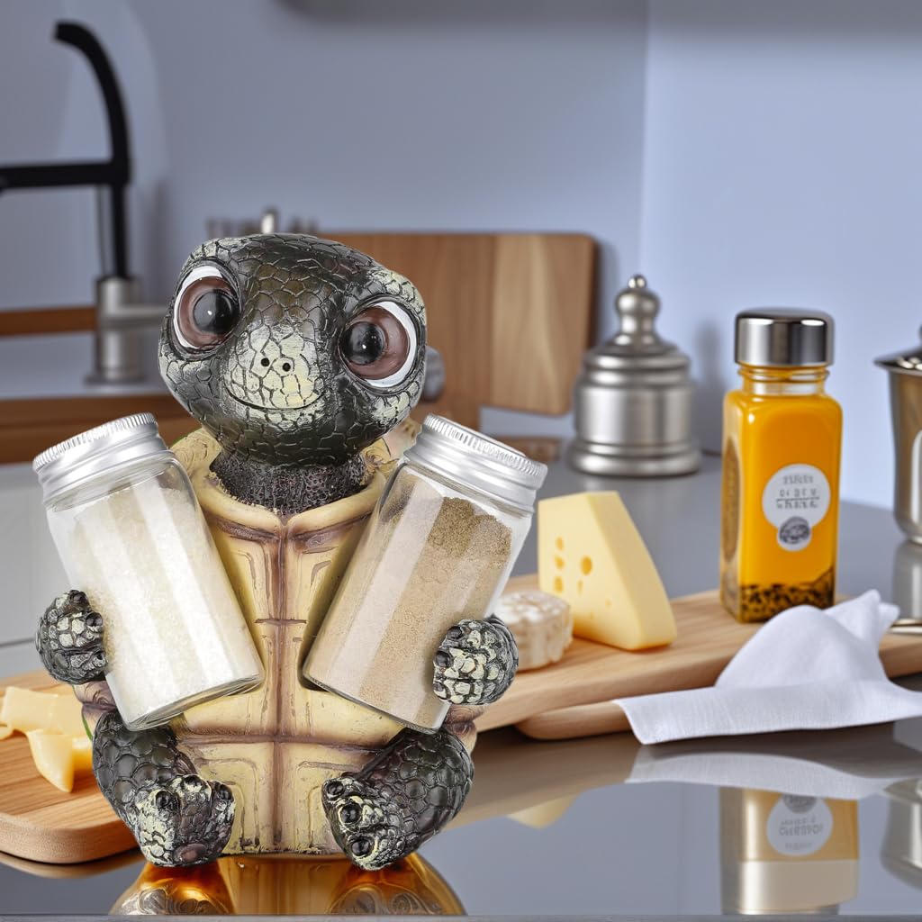 Sea Turtle Salt and Pepper Shaker Holder with Glass Jars