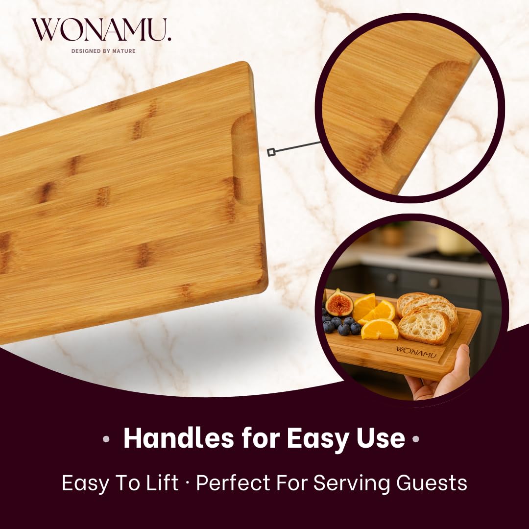 WONAMU Small Bamboo Cutting Board Non Toxic – Lightweight, Durable, Perfect For Charcuterie, Serving Snacks, And Everyday Kitchen Use – Eco-Friendly Kitchen Items And Versatile Wooden Tray