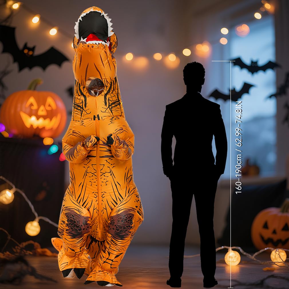JASHKE Inflatable Dinosaur Costume Adult Blow up Trex Costumes Inflatable Dino Suit Halloween Costumes Fancy Dress for Adult (brown)