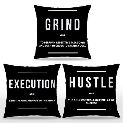 Udinaz Inspirational Quote Grind Hustle Execution Quote Success Entrepreneur 18 x 18 Inches Throw Pillow Covers Set of 3,Bedroom Living Room Home Office Workplace Decor,Coworkers Gifts