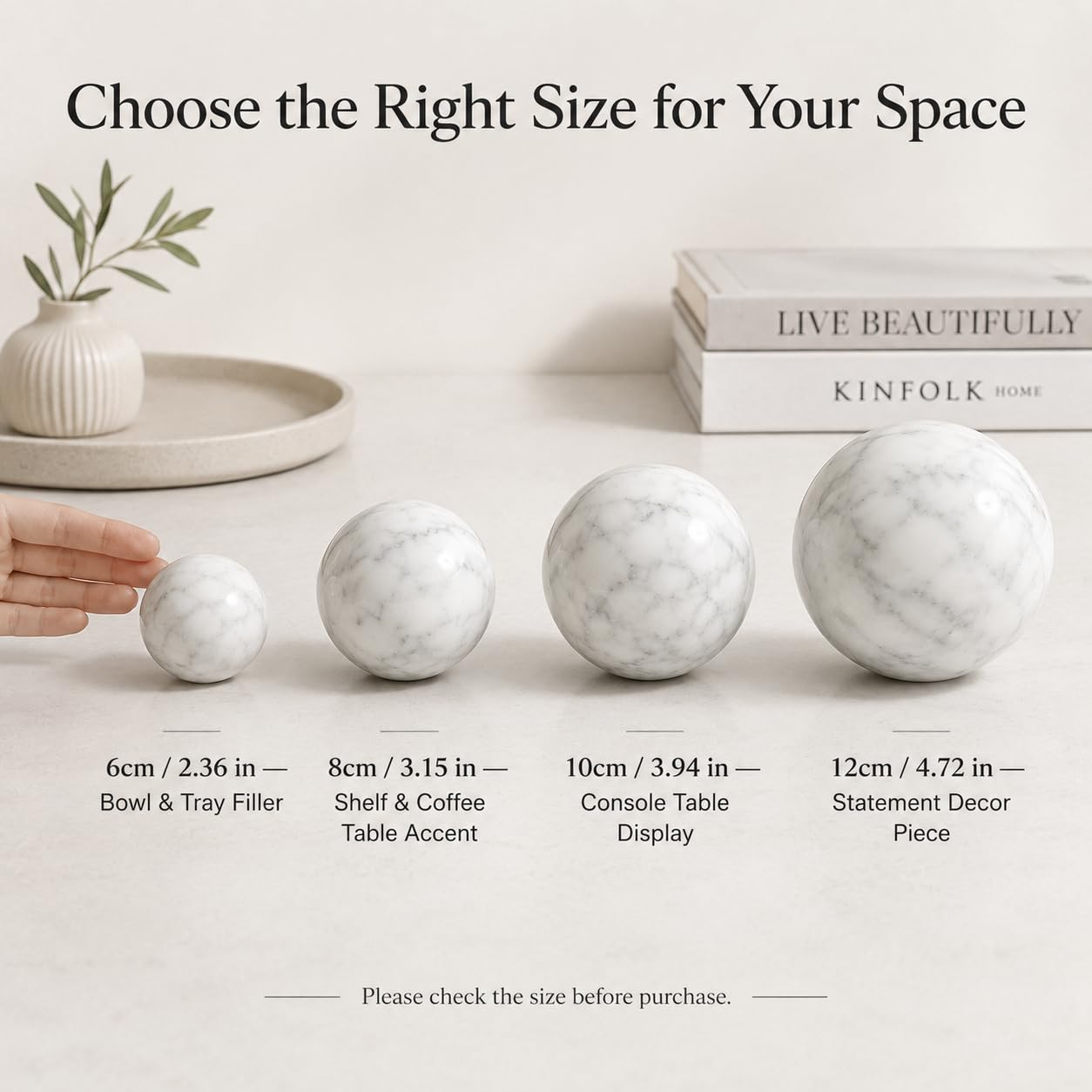 SIRIZEN-DIVING Large Natural Marble Decorative Sphere, 10 cm Solid Stone Ball for Coffee Table Centerpiece, Console Table and Shelf Decor