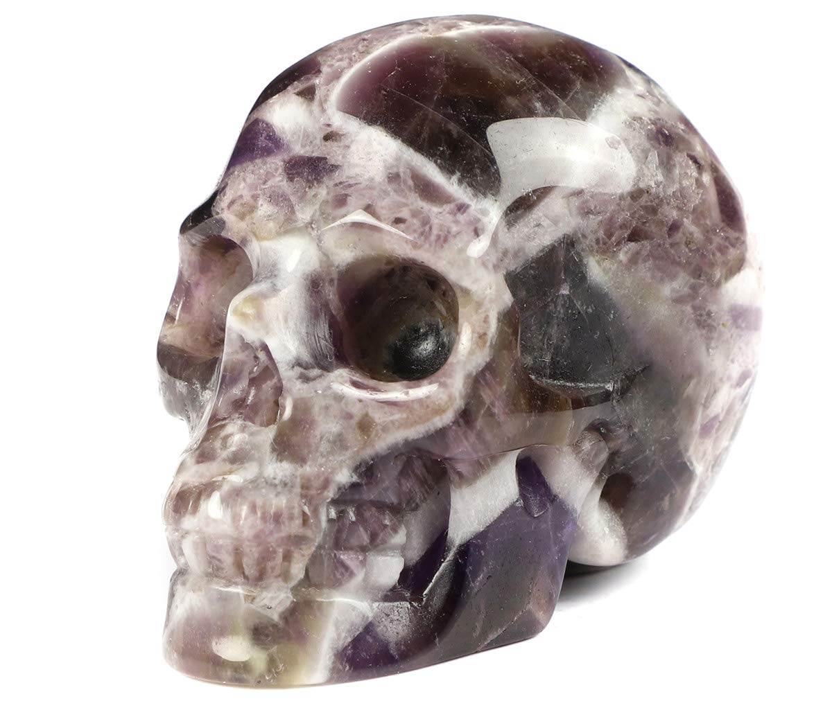 Skullis 2.0" Dream Chevron Amethyst Crystal Skull, Hand Carved Gemstone Fine Art Sculpture, Reiki Healing Stone Statue.1407