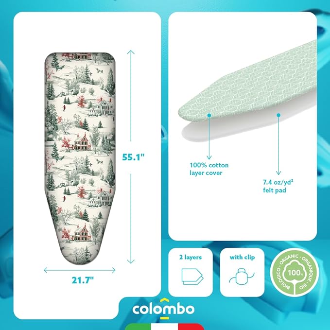 Colombo Ironing Board Cover 55.1” x 21.7” – Fits Boards Up to 51.2” x 17.7” –