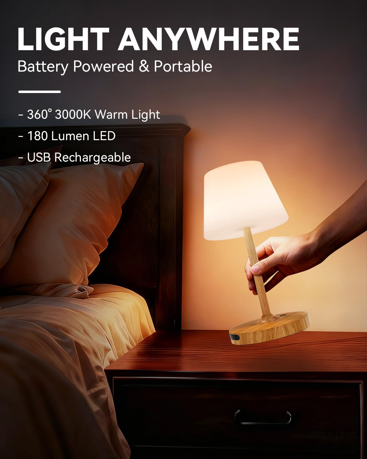 SAIWEYA Outdoor Waterproof Shower Lamp, 5200mAh Cordless Rechargeable Table Lamp with Touch Dimming, IP65 Wireless LED Night Light for Patio, Camping, Bathroom, Restaurant & Kitchen