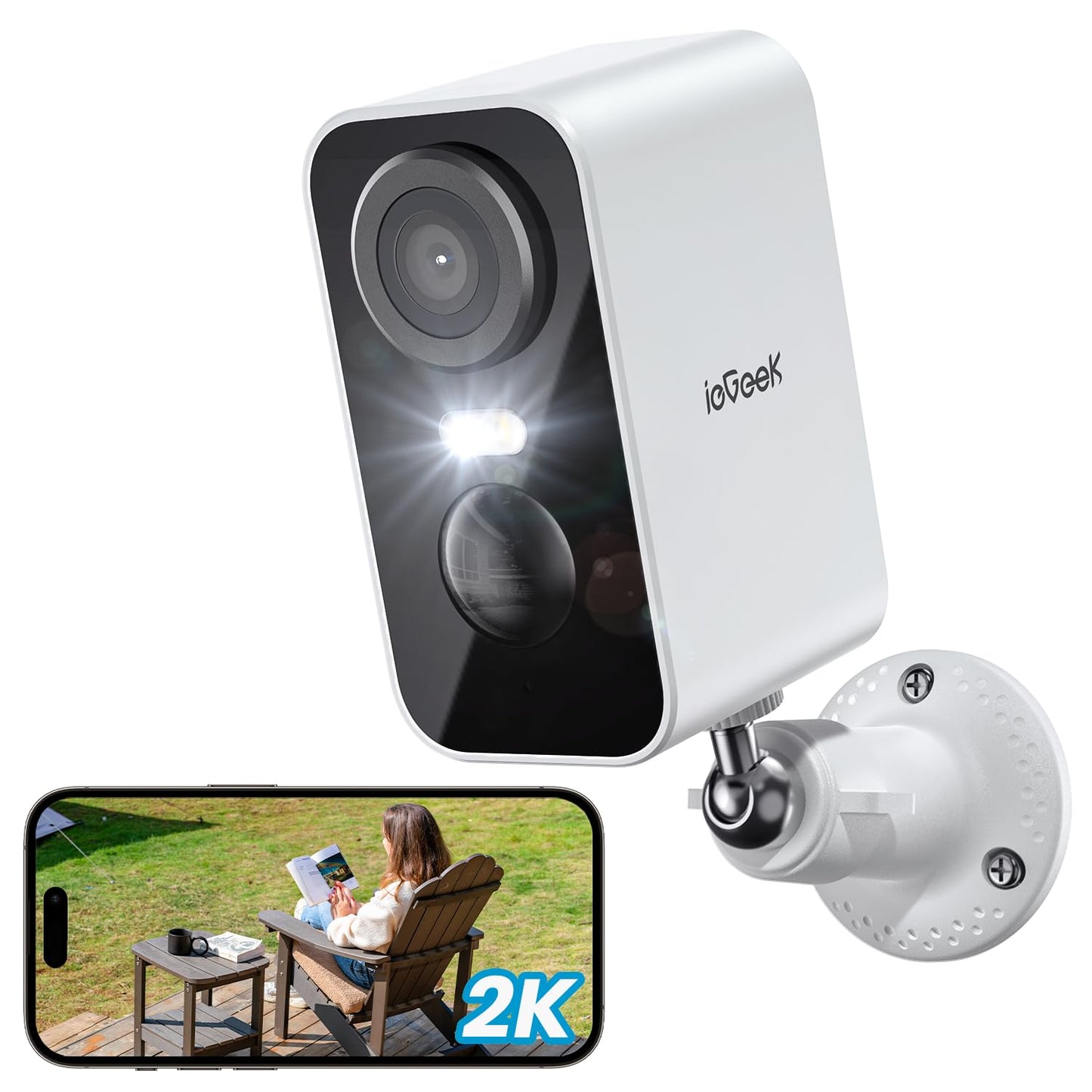 ieGeek No Monthly Fee 2K Wireless Security Camera Outdoor Colorful Night Vision, Rechargeable Battery CCTV Camera Systems, WiFi Home, Motion Detection, Siren Floodlight, Voice Intercom, Remote Access