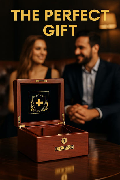 GREEN CROSS Acacia Wood Locking Valet Box – Luxury Organizer with Ceramic Tray | Premium Gift for Men | Handcrafted Wooden Keepsake Storage Box for Home or Office