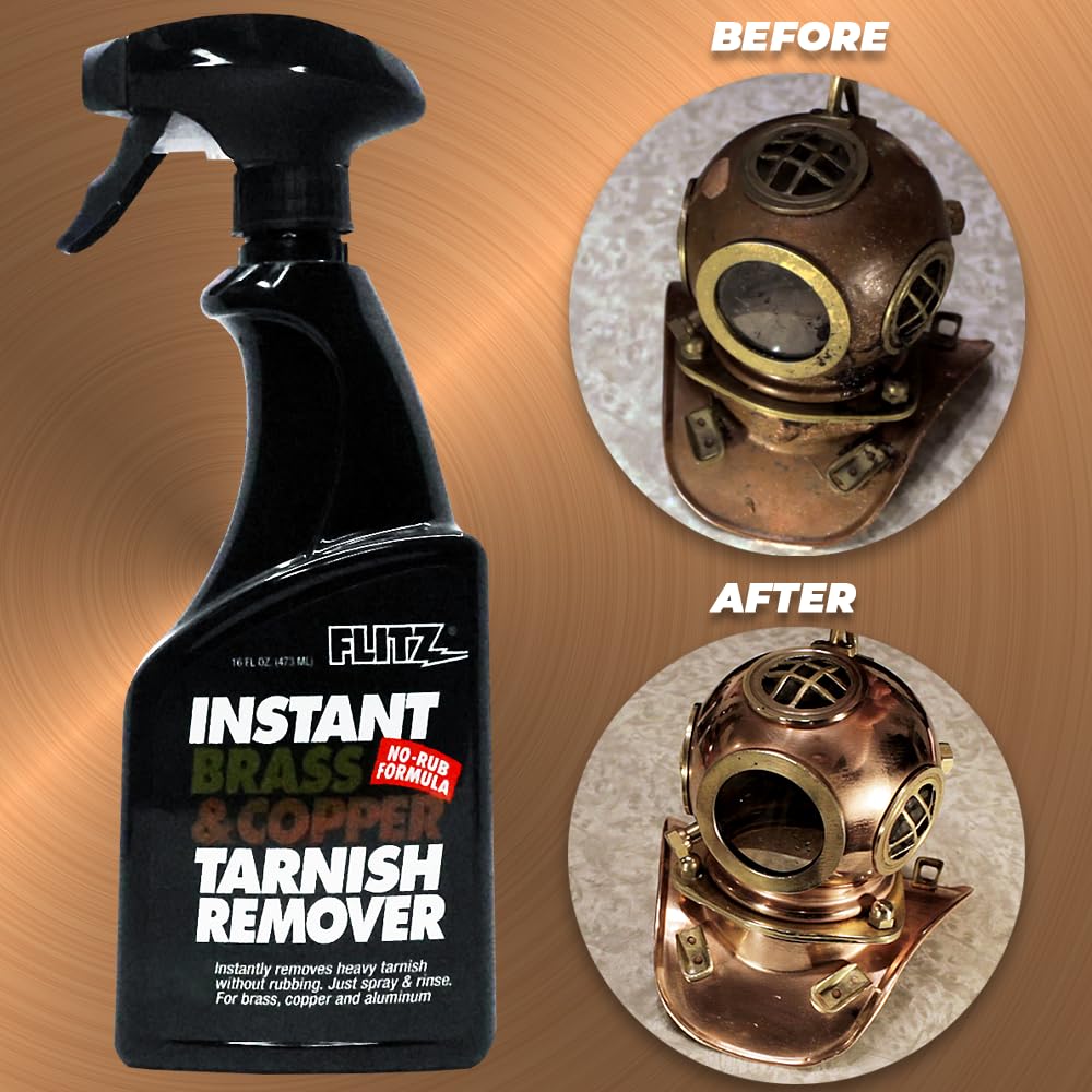 Flitz Instant Brass Cleaner & Copper Cleaner Spray – 16 oz, Heavy-Duty Tarnish Remover for Rust, Oxidation, Water Stains & Corrosion – Fast-Acting, No Scrubbing Formula