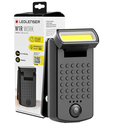 Ledlenser W1R Rechargeable COB LED Work Light, 220lm Portable Inspection Torch inc 360° Rotating Magnetic Base, Robust Clip, USB-C, 61g Pocket Torch for Household Workshop Garage Mechanic Dog Walking