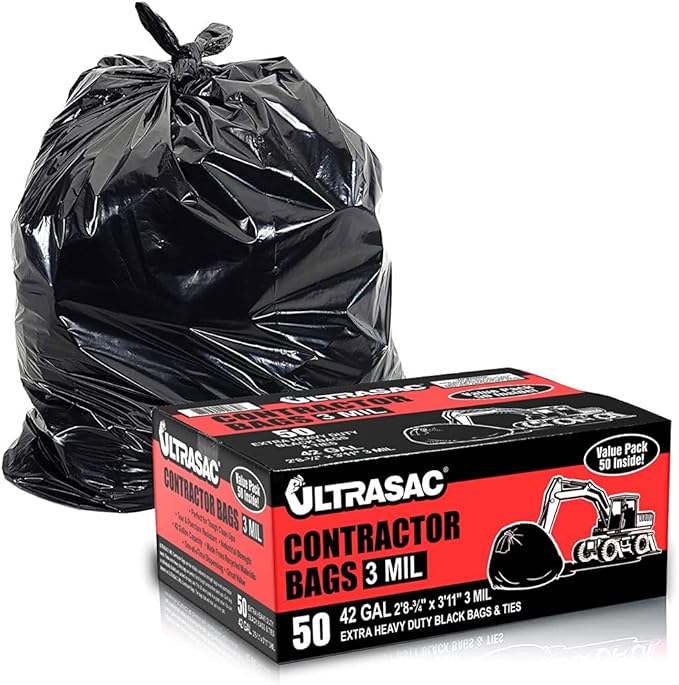 Ultrasac Contractor Bags, 42 Gallon, 32.75" X 47"