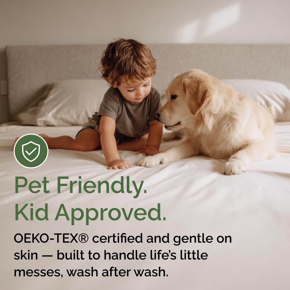 Waterproof Cooling Mattress Protector - Mattress Cover Queen Size - Viscose Made From Bamboo - Soft, Breathable, Noiseless & Washable - Fitted Sheet Style & All Round Protection - (60" x 80") White