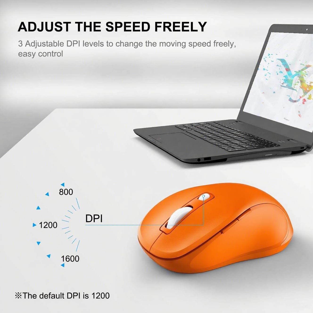 WisFox 2.4G Wireless Mouse for Laptop, Ergonomic Computer Mouse with USB Receiver and 3 Adjustable Levels, 6 Button Wireless Mice for Windows Mac PC Notebook (Grey)