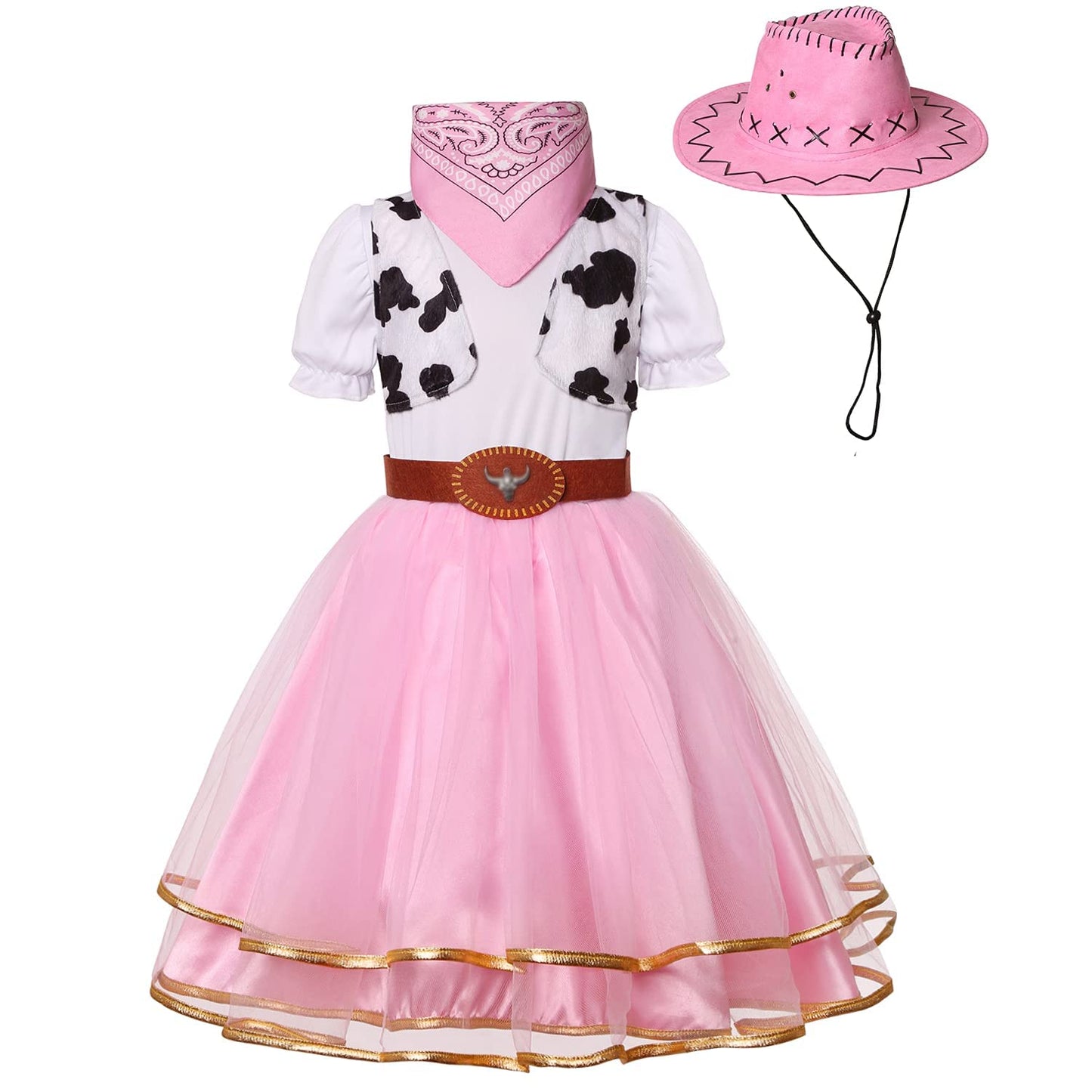 Soyoekbt Cowgirl Costume for Girls Halloween Party Dress Up with Cowboy Hat Pink 7-8 Years