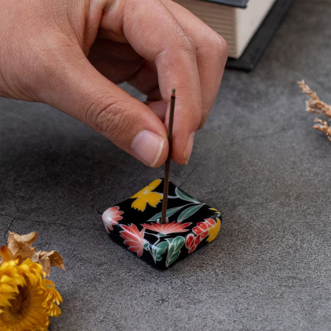 Set of 6, Small Japanese Ceramic Handmade Cute Cherry Blossom Incense Stick Holder or Incense Burner Holder, Unique Ash Catcher Inscent Tray and Decorative Gift, Home Decor 1.34 inch
