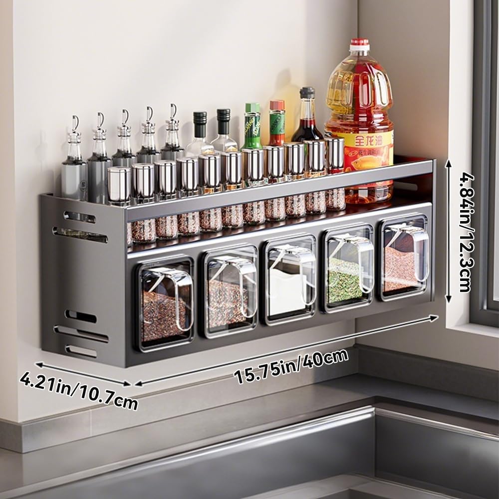 ANQIA Kitchen Spice Rack Wall Mount Hanging Seasoning Box Over Stove Hanging Shelf Seasoning Jar Organizer for Sugar Salt Pepper (5 Box)