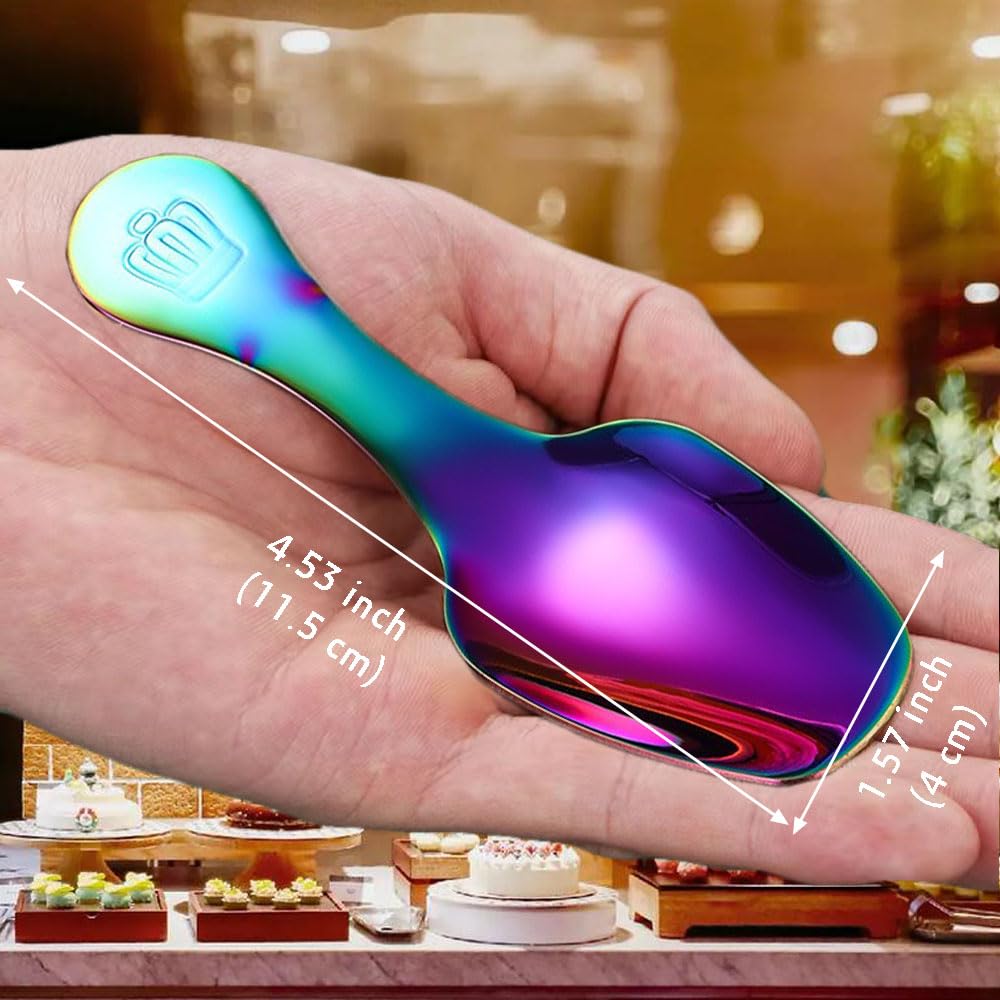 2 Pcs Stainless Steel Mini Dessert Spoons - Short Handle Tasting Scoops for Candy, Salt, Sugar, Coffee | Seasoning Spoon for Ice Cream, Cake, Canisters